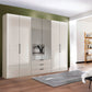 Templin 2000 Champagne Glass 6 Door 3 Drawers 225cm Bifold Wardrobe With Mirror - Styled in a Room