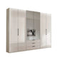 Templin 2000 Champagne Glass 6 Door 3 Drawers 225cm Bifold Wardrobe With Mirror - Side Angle View