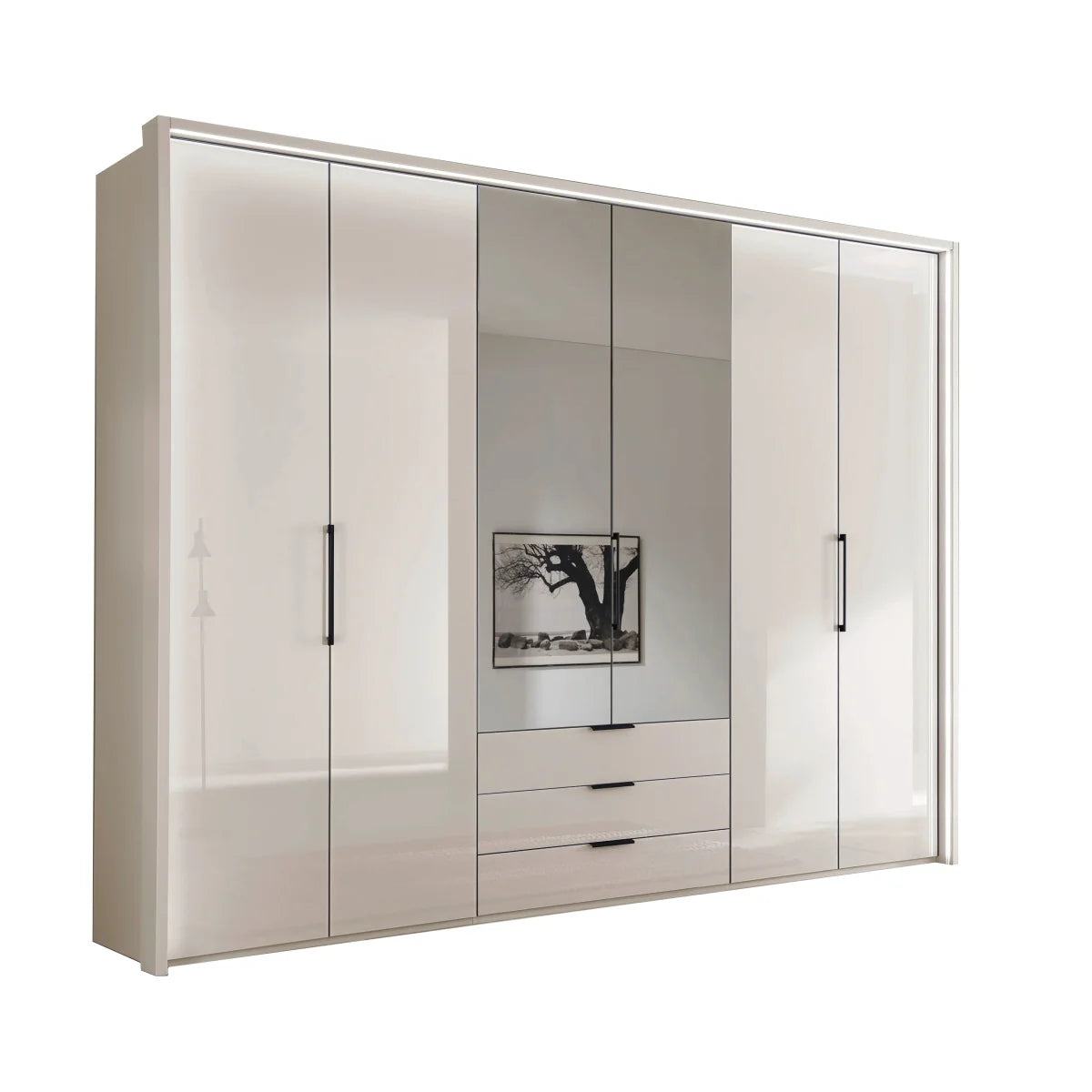Templin 2000 Champagne Glass 6 Door 3 Drawers 300cm Wardrobe With Mirror 