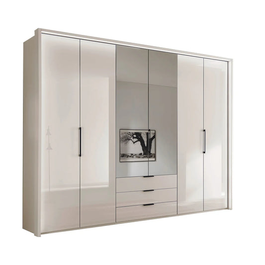 Templin 2000 Champagne Glass 6 Door 3 Drawers 300cm Wardrobe With Mirror 