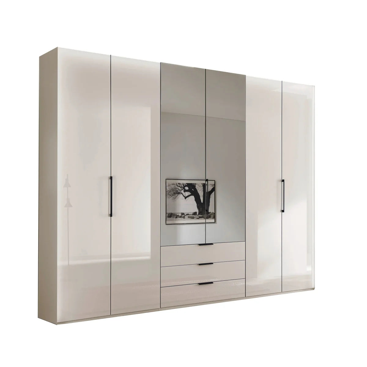 Templin 2000 Champagne Glass 6 Door 3 Drawers 300cm Wardrobe With Mirror - Side Angle View