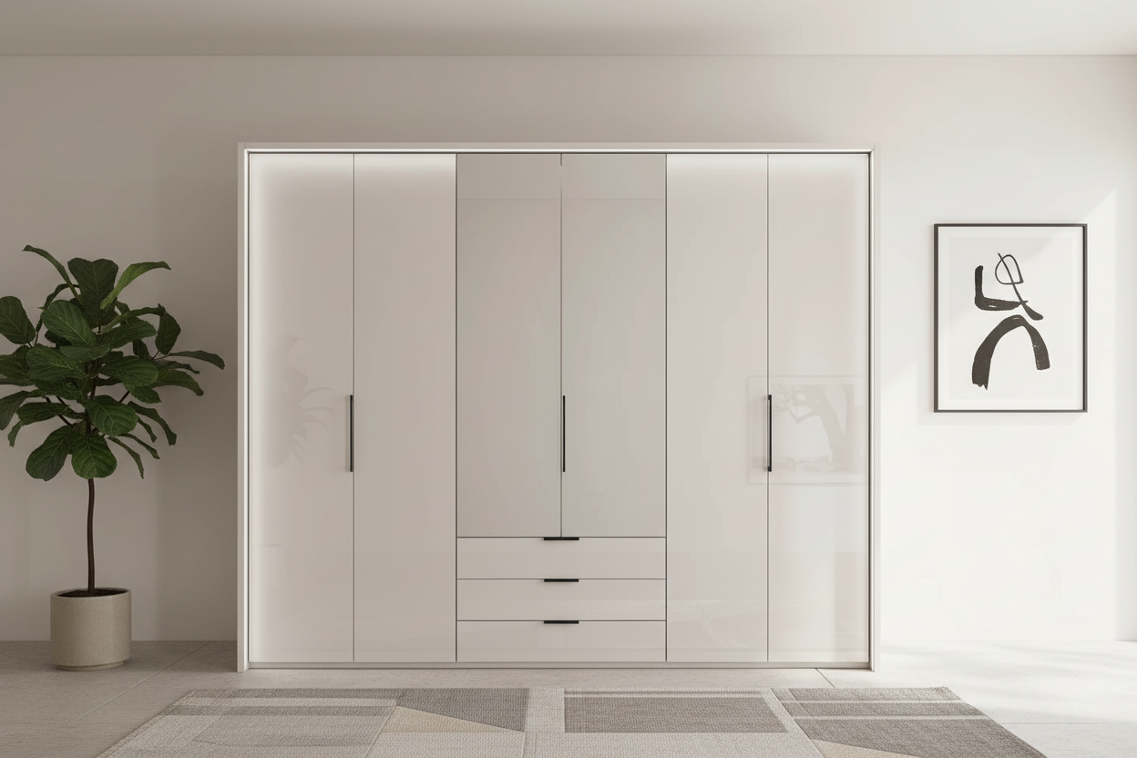 Templin 2000 Champagne Glass 6 Door 3 Drawers 300cm Wardrobe