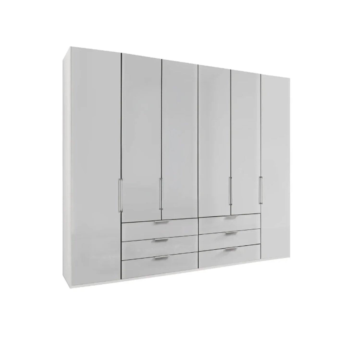 Templin 1000 Glass 6 Door 6 Drawer Hinged Wardrobe W250cm