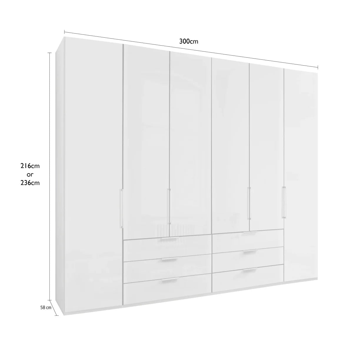 Templin Champagne 2000 Glass 6 Door 6 Drawer Wardrobe - W300cm - Dimensions