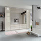 Templin Champagne 2000 Glass 6 Door 6 Drawer Wardrobe With Mirror - W300cm - Styled in a Living Room With Lights in Frame