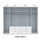 Templin Champagne 2000 Glass 6 Door 6 Drawer Wardrobe - W300cm - Interior View With Dimensions
