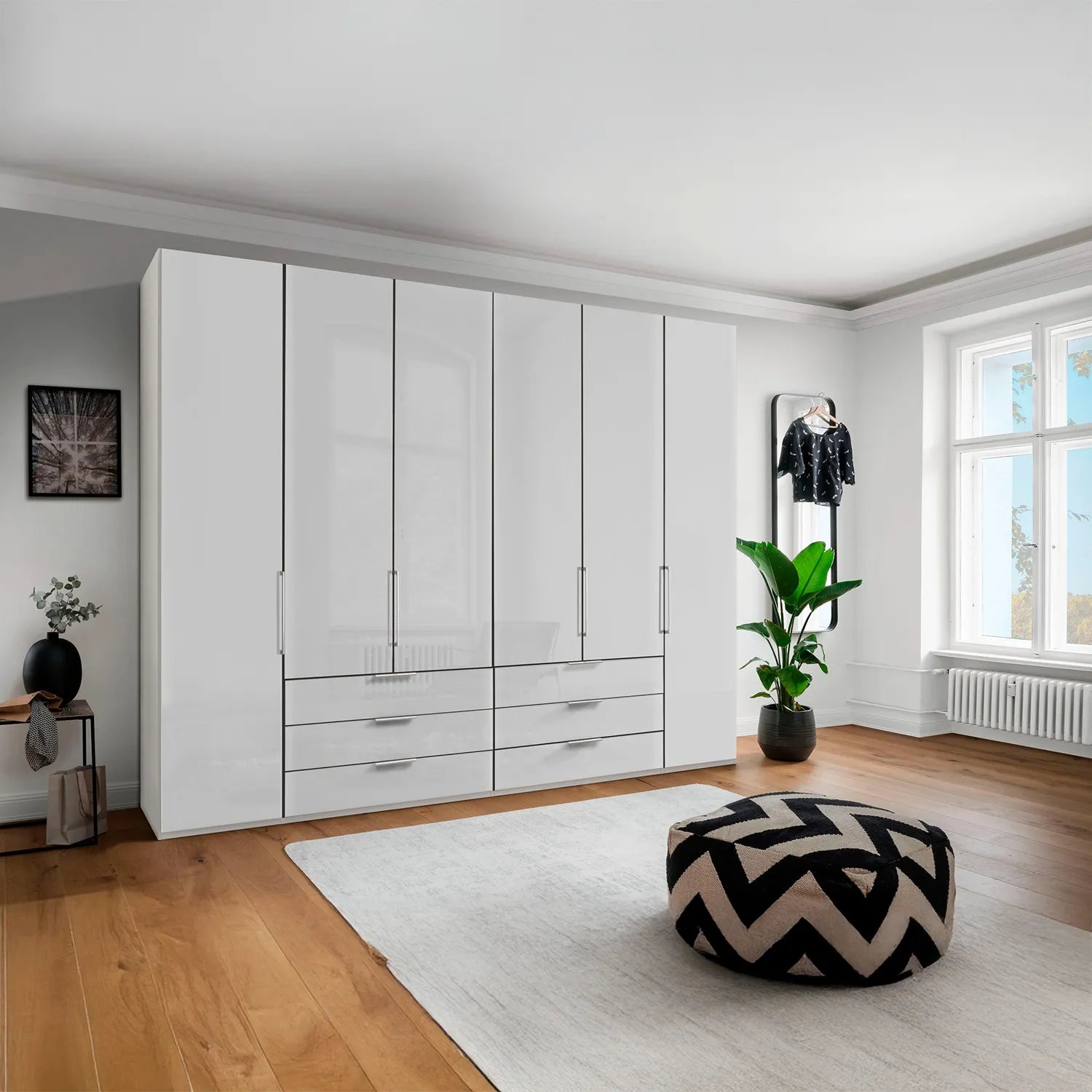 Templin Champagne 2000 Glass 6 Door 6 Drawer Wardrobe - W300cm - Styled in a Bedroom