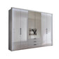 Templin 2000 Pebble Grey Glass 6 Door 3 Drawers 300cm Wardrobe With Mirror - Passepartout Frame