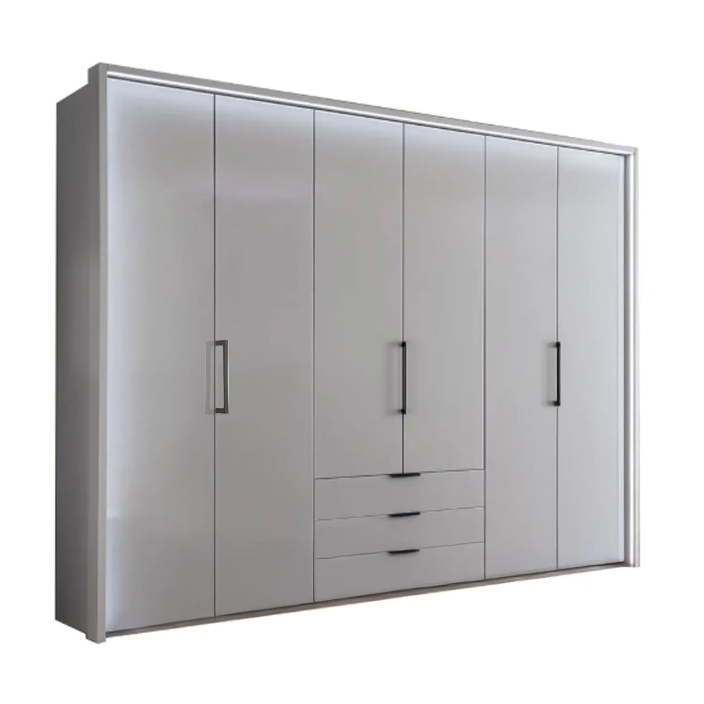 Templin 1000 Pebble Grey Glass 6 Door 3 Drawers 300cm Hinged Wardrobe Free Assembly