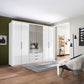 Templin 2000 White Glass 6 Door 3 Drawers 300cm Wardrobe With Mirror - Styled in a Bedroom