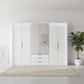 Templin 2000 White Glass 6 Door 3 Drawers 300cm Wardrobe