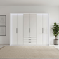 Templin 1000 White Glass 6 Door 3 Drawers 300cm Hinged Wardrobe Free Assembly