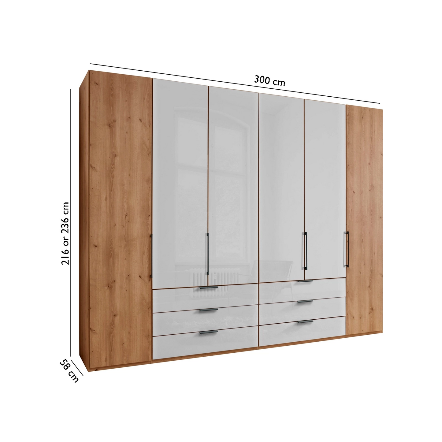 Templin 2000 6 Door 6 Drawer Hinged Wardrobe in White - Dimensions