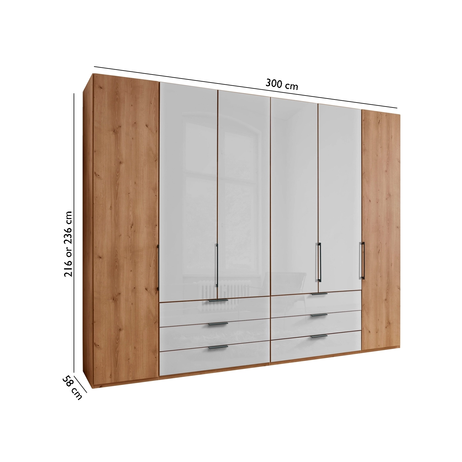 Templin 2000 6 Door 6 Drawer Hinged Wardrobe in White - Dimensions