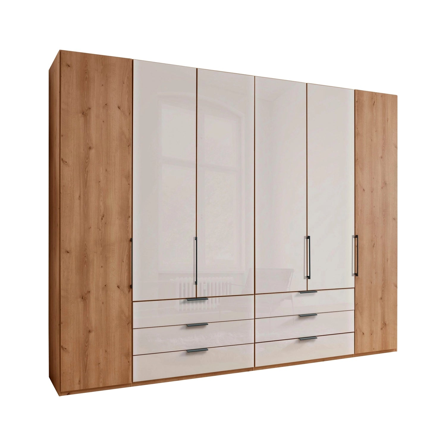 Templin 2000 6 Door 6 Drawer Hinged Wardrobe in Champagne 