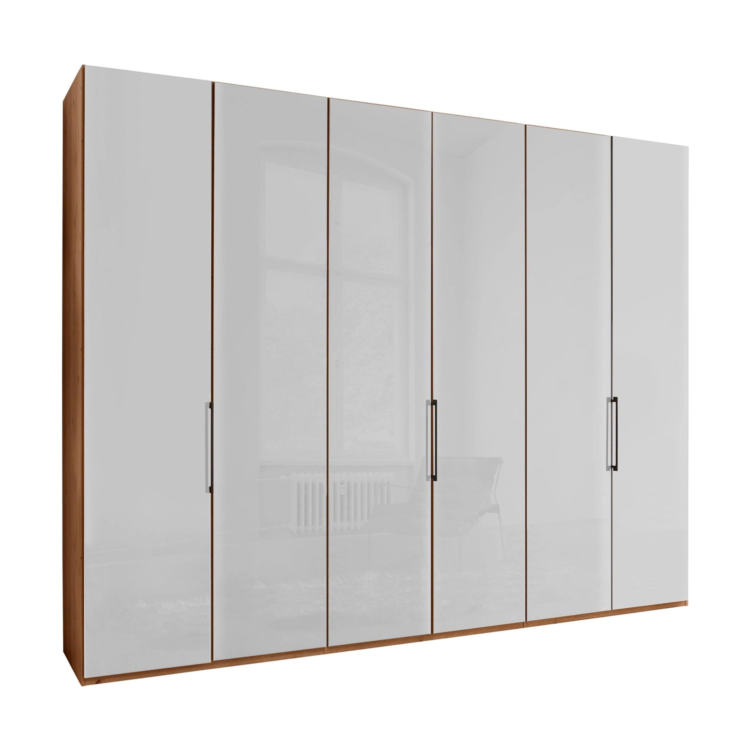 Templin 2000 6 Door Hinged Wardrobe in White Glass
