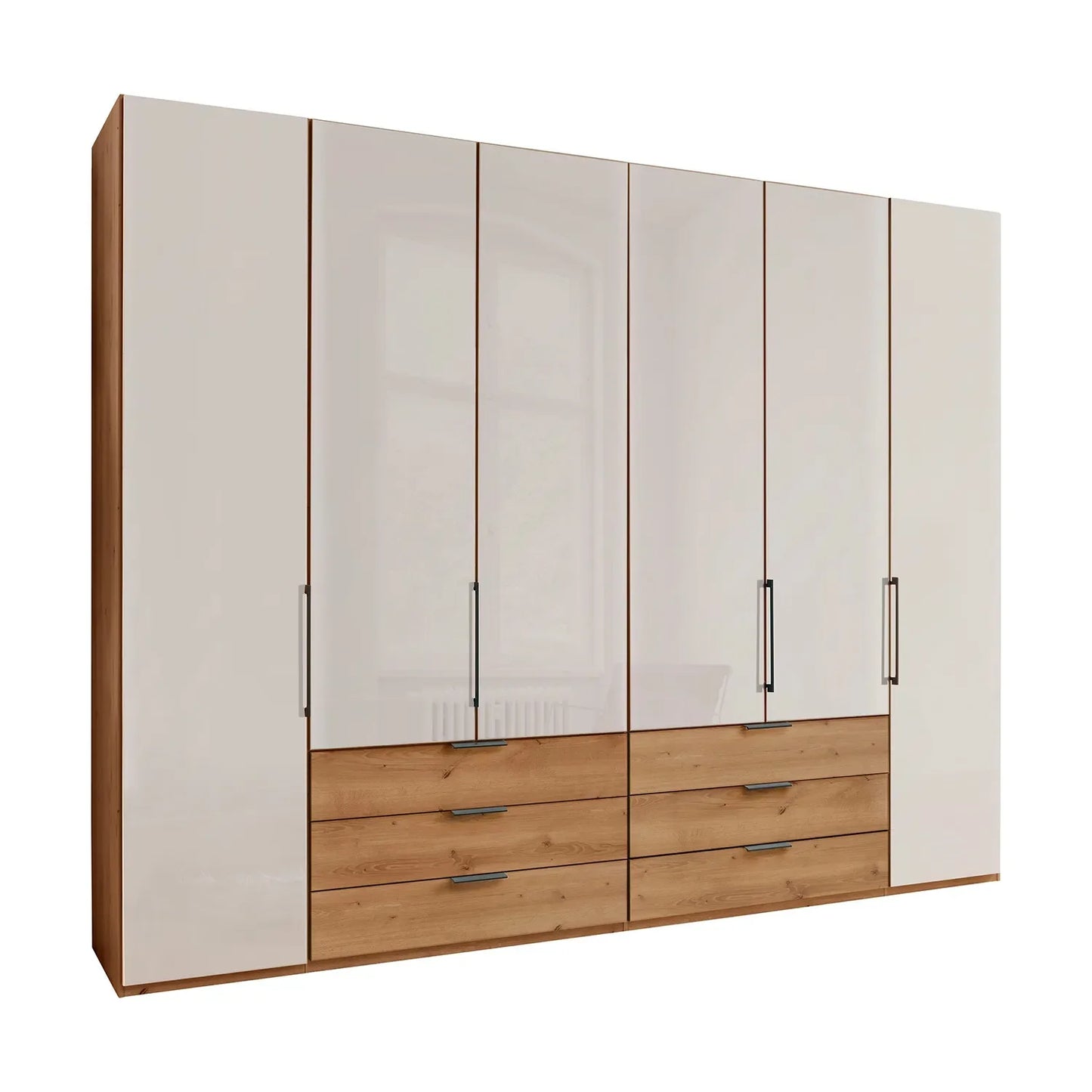 Templin 2000 Bianco Oak Carcase 6 Door 6 Drawer Wardrobe - W250cm