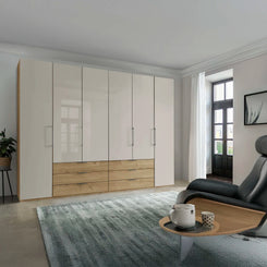 Templin 2000 Bianco Oak Carcase 6 Door 6 Drawer Wardrobe - W250cm - Styled in a Living Room