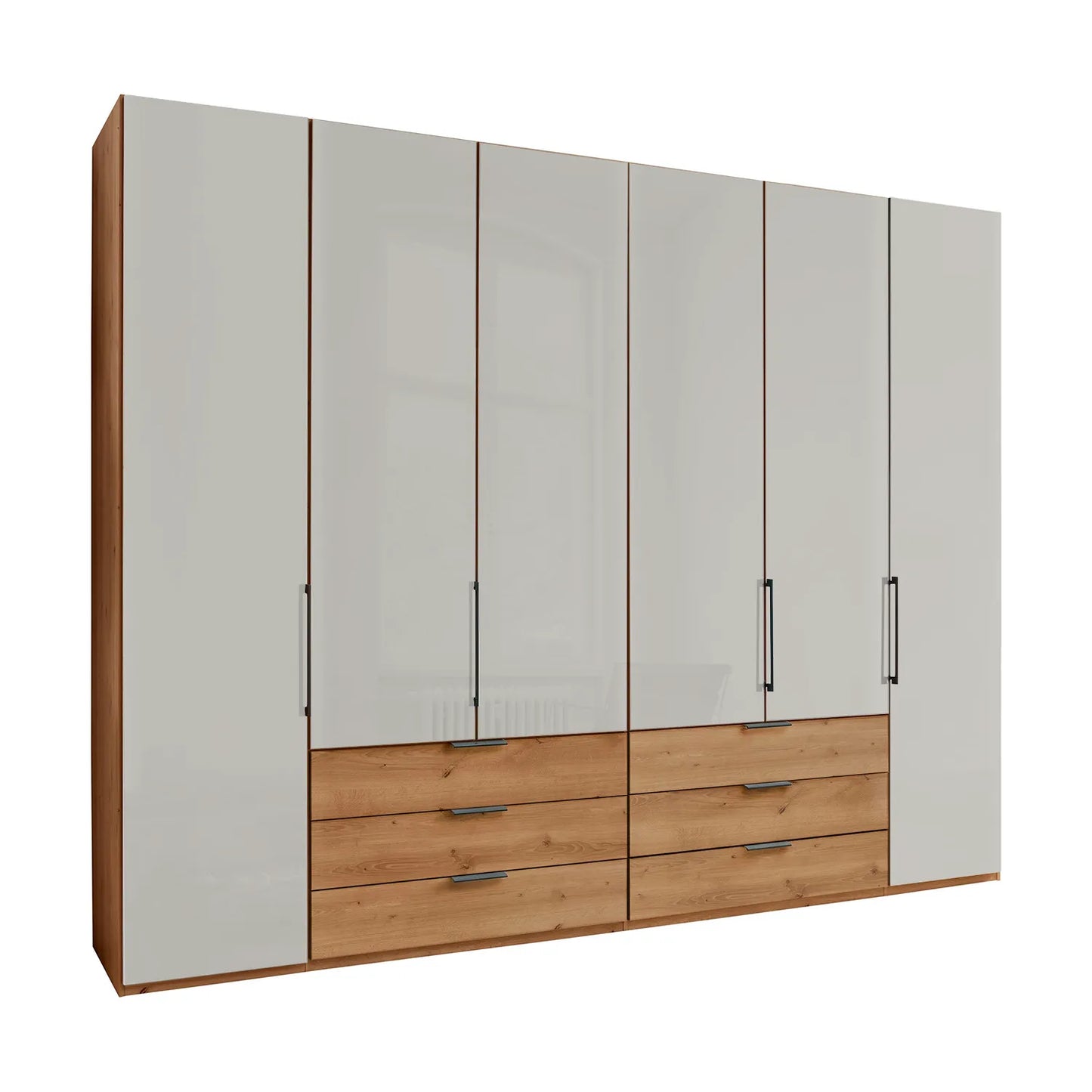 Templin 2000 Bianco Oak Carcase 6 Door 6 Drawer Wardrobe - W250cm