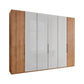 Templin 1000 Bianco Oak Carcase 6 Door Hinged Wardrobe in White Glass - 300cm