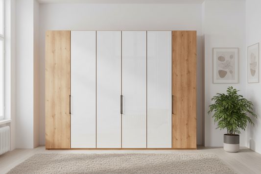 Templin 1000 Bianco Oak Carcase 6 Door Hinged Wardrobe - 300cm