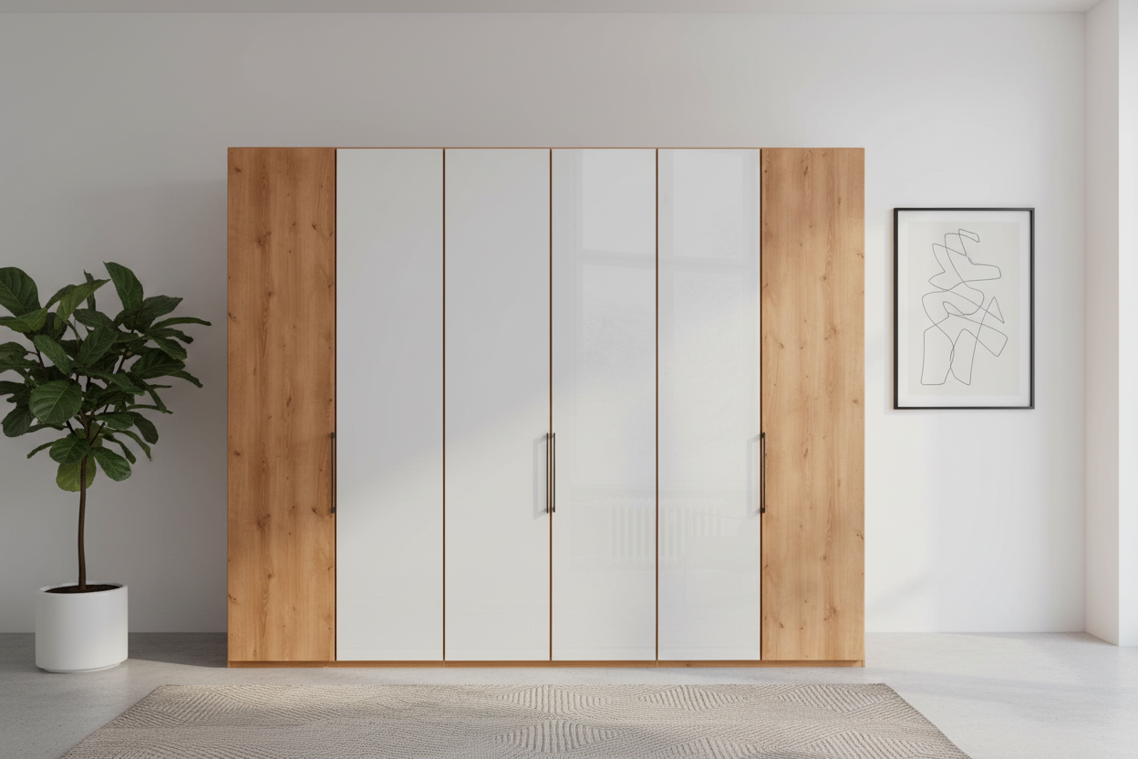 Templin 2000 Bianco Oak Carcase 6 Door Hinged Wardrobe - 300cm