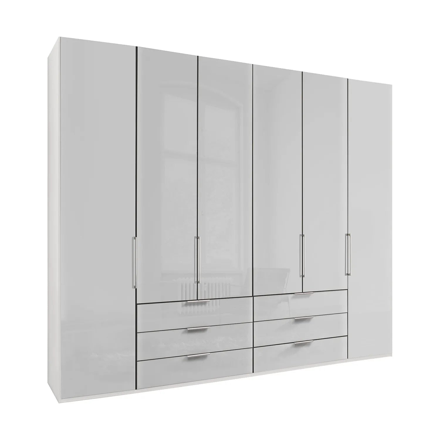 Templin 2000 Glass 6 Door 6 Drawer Wardrobe - W250cm