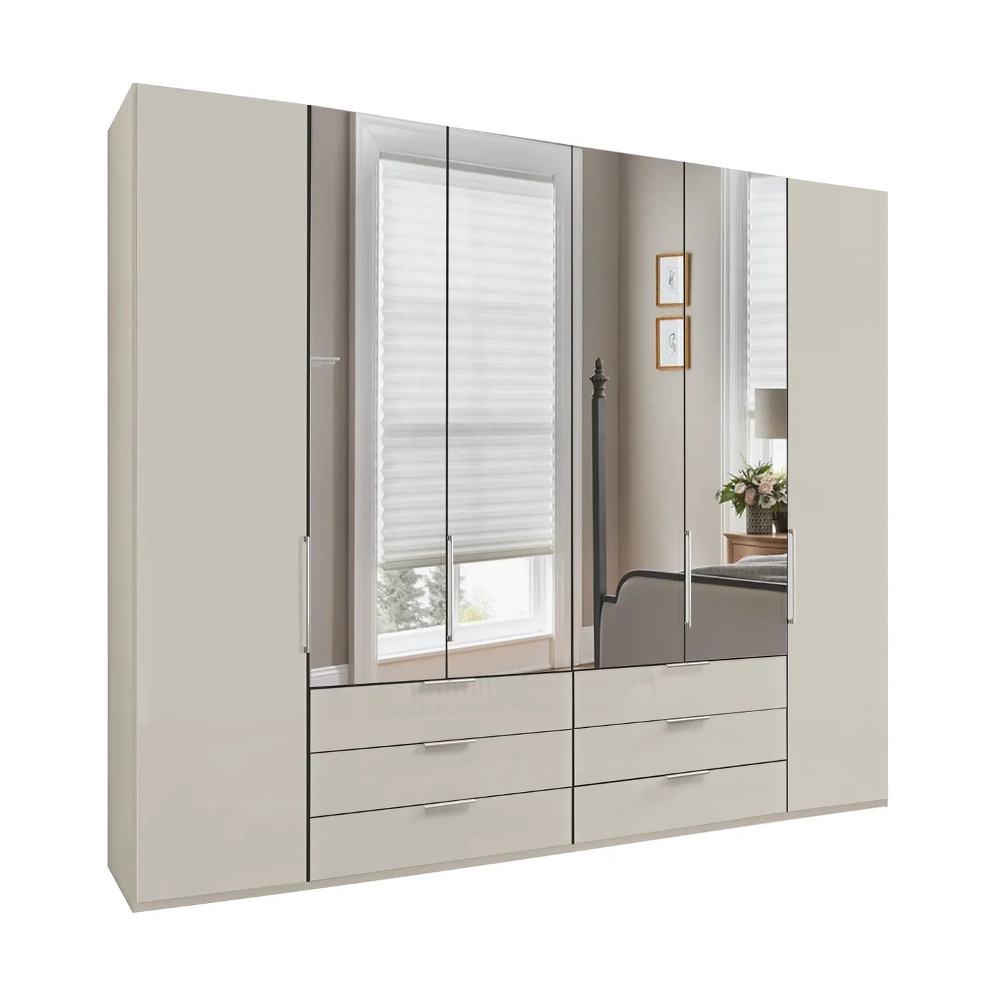 Templin 2000 Glass 6 Door 6 Drawer Wardrobe - W250cm -  With Mirror