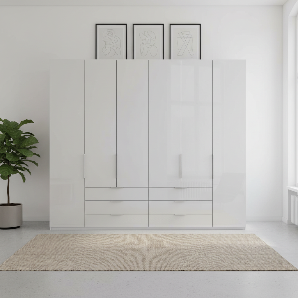 Templin 2000 Glass 6 Door 6 Drawer Wardrobe - W250cm