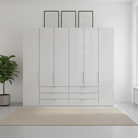 Templin 2000 Glass 6 Door 6 Drawer Wardrobe - W250cm
