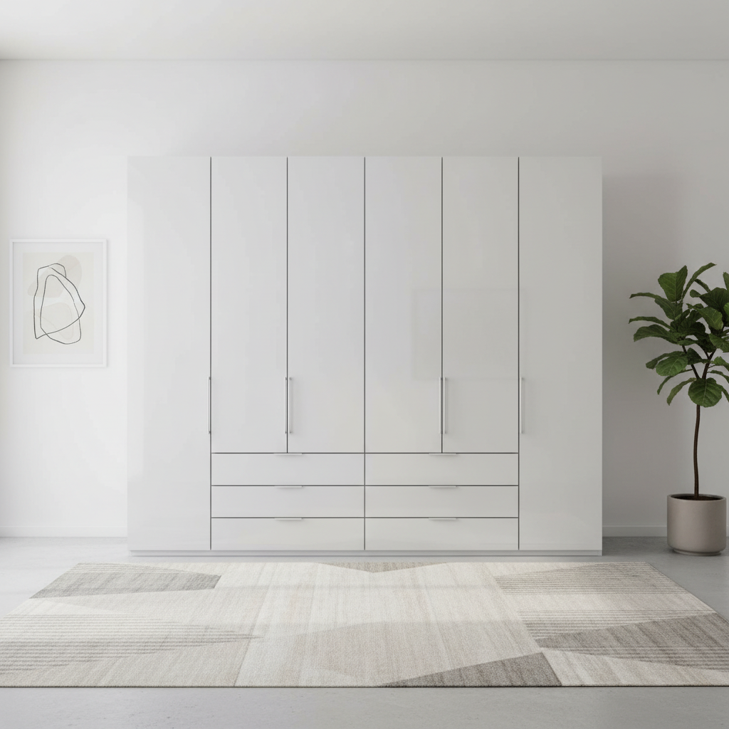 Templin 1000 Glass 6 Door 6 Drawer Hinged Wardrobe W250cm