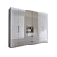 Templin 2000 Bifold Glass 6 Door 3 Drawer Wardrobe in Pebble Grey - 225cm