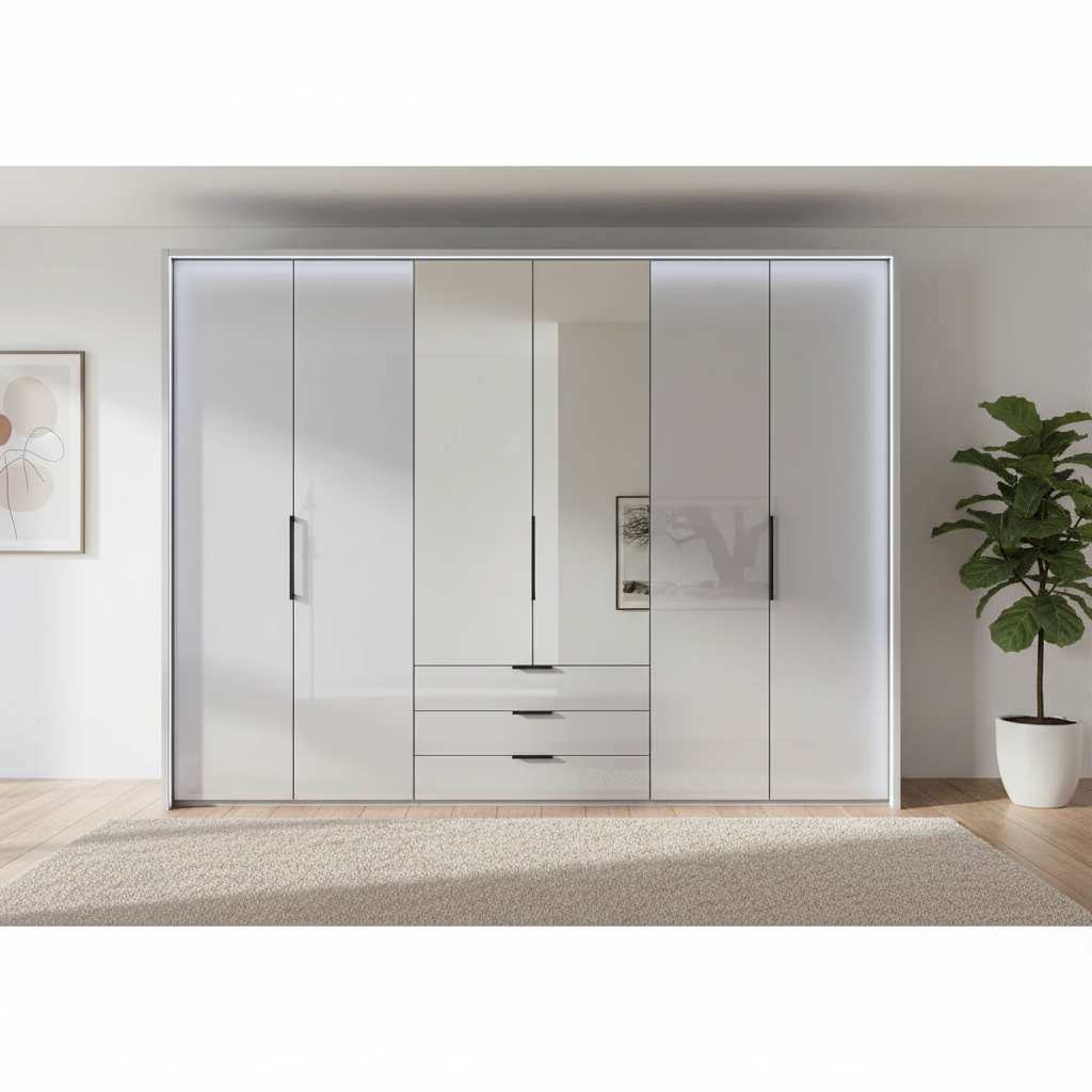 Templin 1000 Glass 6 Door 3 Drawers 225cm Hinged Wardrobe Free Assembly