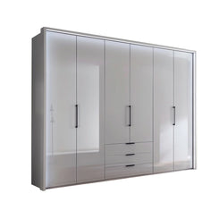 Templin 2000 Pebble Grey Glass 6 Door 3 Drawers 300cm Wardrobe