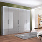 Templin 2000 Pebble Grey Glass 6 Door 3 Drawers 300cm Wardrobe - Styled in a Room With Lights in Frame