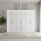 Templin 2000 White Glass 6 Door 3 Drawers 225cm Wardrobe