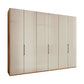 Templin 1000 6 Door Hinged Wardrobe in Bianco Oak Carcase & Champagne Glass Front