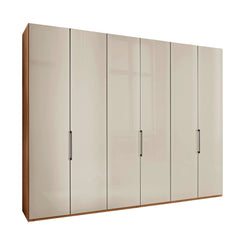 Templin 1000 6 Door Hinged Wardrobe in Bianco Oak Carcase & Champagne Glass Front