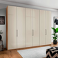 Templin 1000 6 Door Hinged Wardrobe in Bianco Oak Carcase & Champagne Glass Front - Styled in a Bedroom