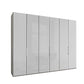 Templin 2000 6 Door Hinged Wardrobe in Pebble Grey Carcase & White Glass Front