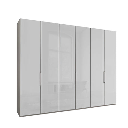 Templin 2000 6 Door Hinged Wardrobe in Pebble Grey Carcase & White Glass Front