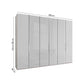 Templin 1000 6 Door Hinged Wardrobe in White Carcase & White Glass Front - Dimensions