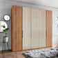 Templin 1000 Bianco Oak Carcase 5 Door Hinged Wardrobe in Champagne  Glass - 250cm - Styled in a Bedroom