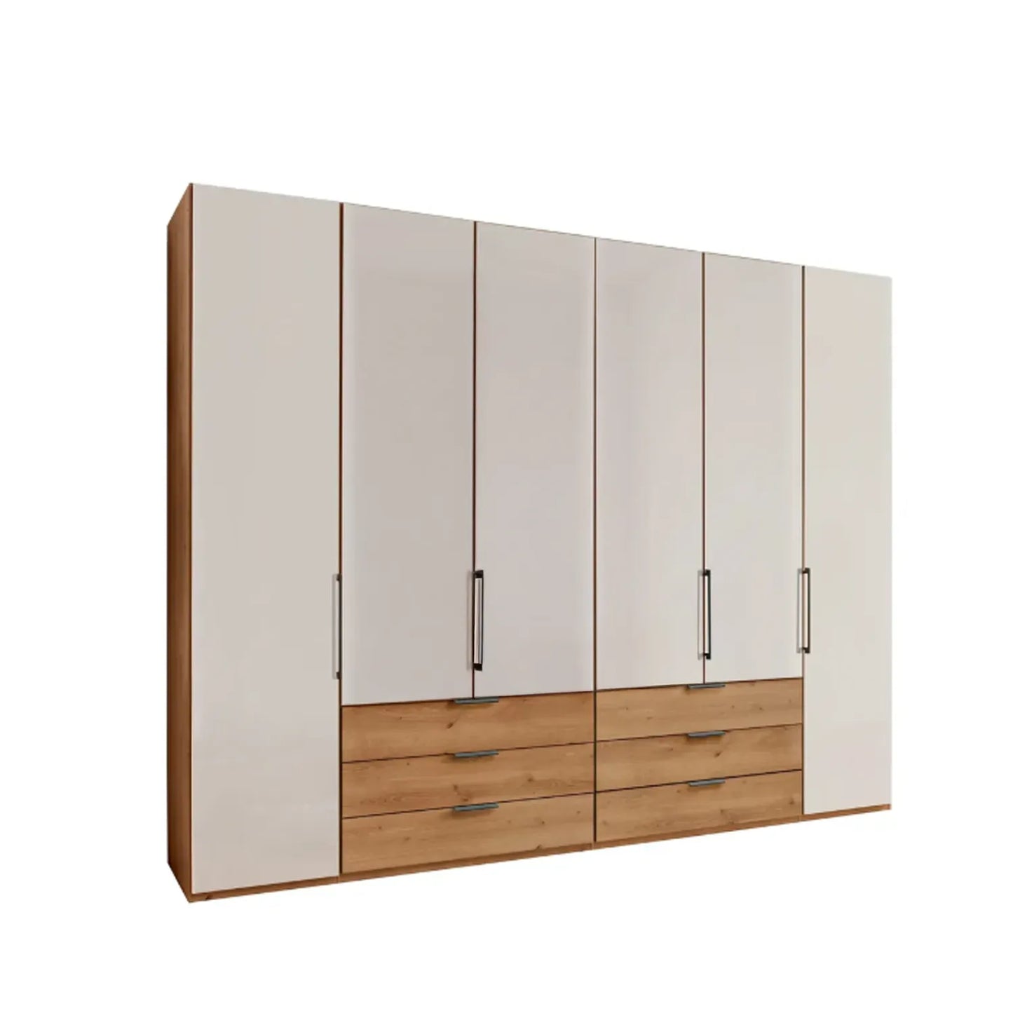 Templin 1000 Bianco Oak Carcase 6 Door 6 Drawer Hinged Wardrobe W250cm