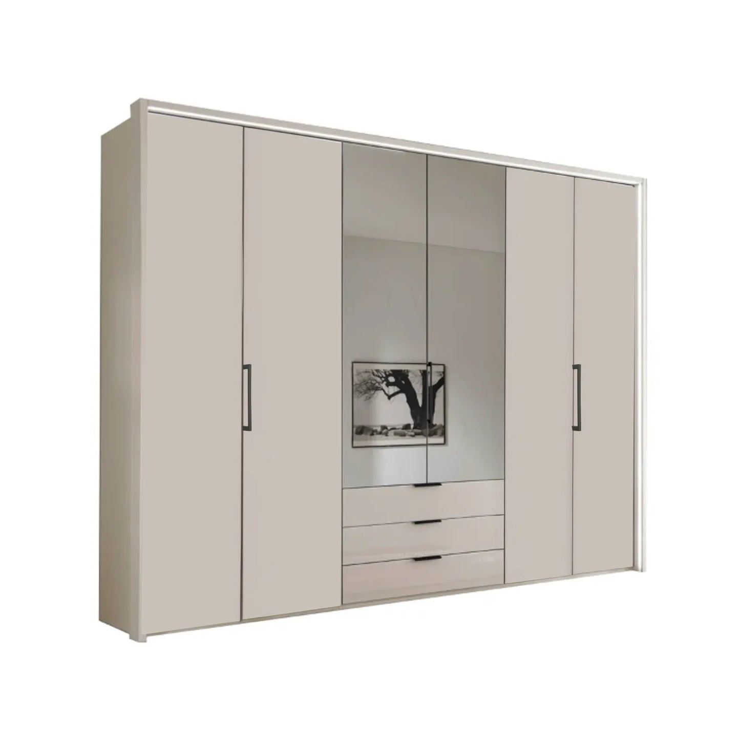 Templin 1000 Champagne Glass 6 Door 3 Drawers 225cm Hinged Wardrobe Free Assembly