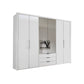Templin 1000 White Glass 6 Door 3 Drawers 225cm Hinged Wardrobe Free Assembly