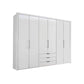 Templin 1000 White Glass 6 Door 3 Drawers 225cm Hinged Wardrobe Free Assembly