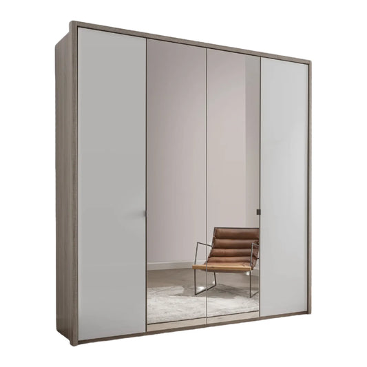 Torino 4 Door Hinged Oak and White Glass Wardrobe 