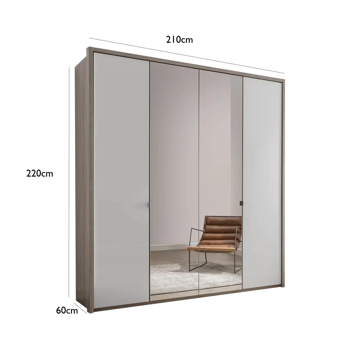 Torino 4 Door Hinged Oak and White Glass Wardrobe 