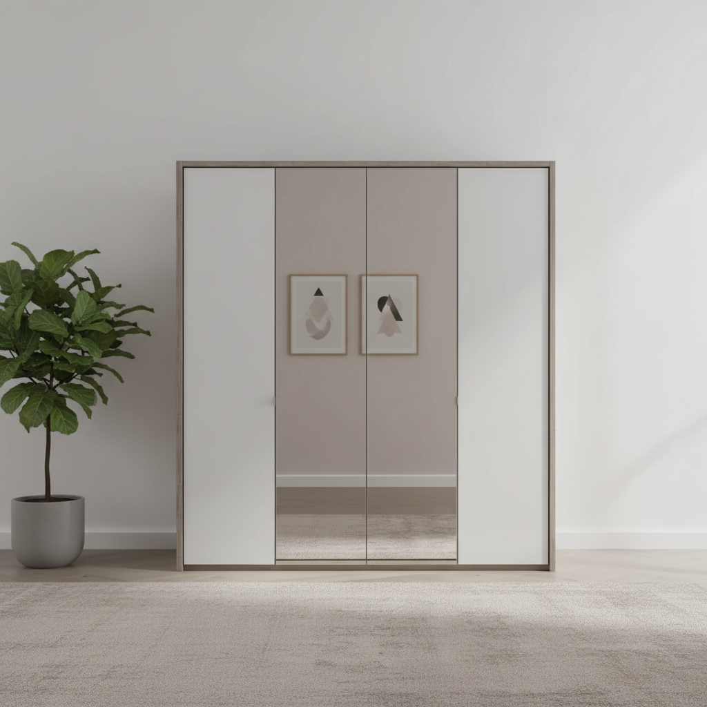 Torino 4 Door Hinged Oak and White Glass Wardrobe